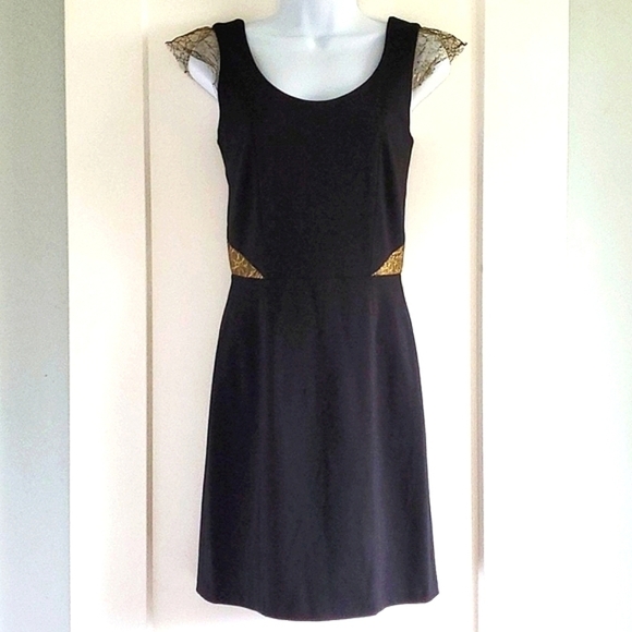 NWT Anthropologie brand Erin Featherston black formal dress gold lace size 2 - Picture 3 of 8